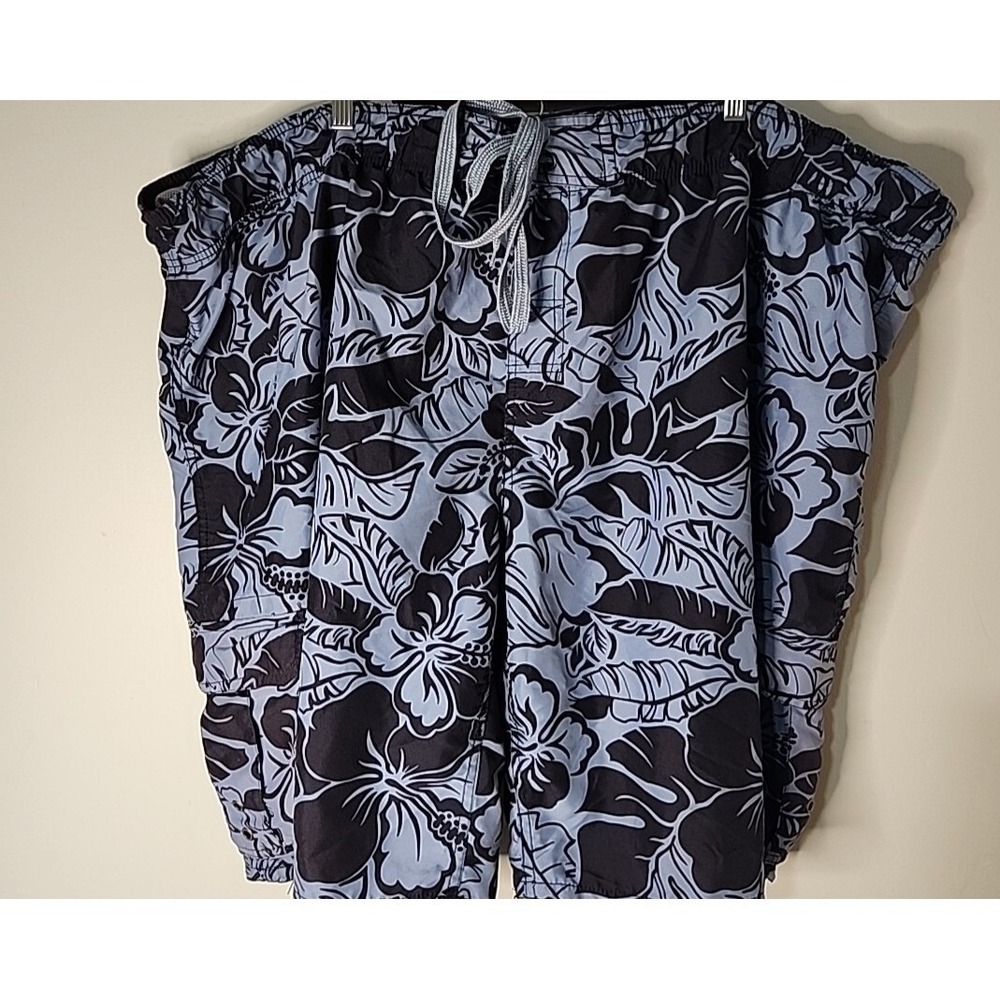 Arizona Jean Co Mens 4XL Swim Trunks Blue Black Hibiscus Floral Cargo Pocket